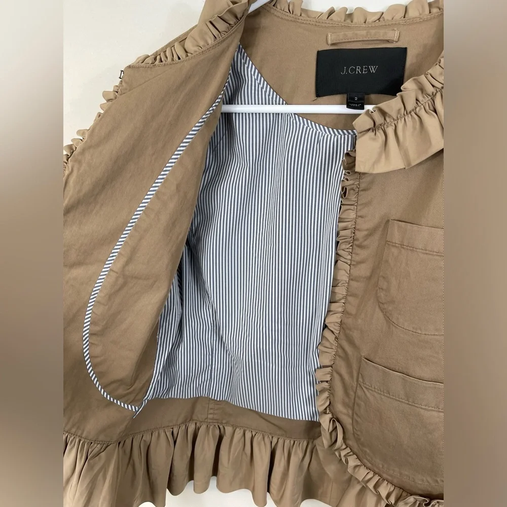 J.Crew Khaki Tan Ruffle Chino Jacket Cotton Casual Size 2 - Picture 9 of 14